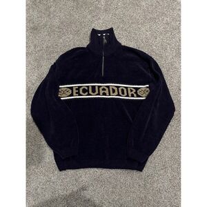 Vintage‎ Ecuador Quarter Zip Chenille Sweater Navy Blue Knit Pullover Mens Large